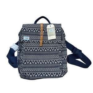 NEW! TOMS Trekker Tribal Geo Canvas Backpack in Navy Blue, Lots of pockets!